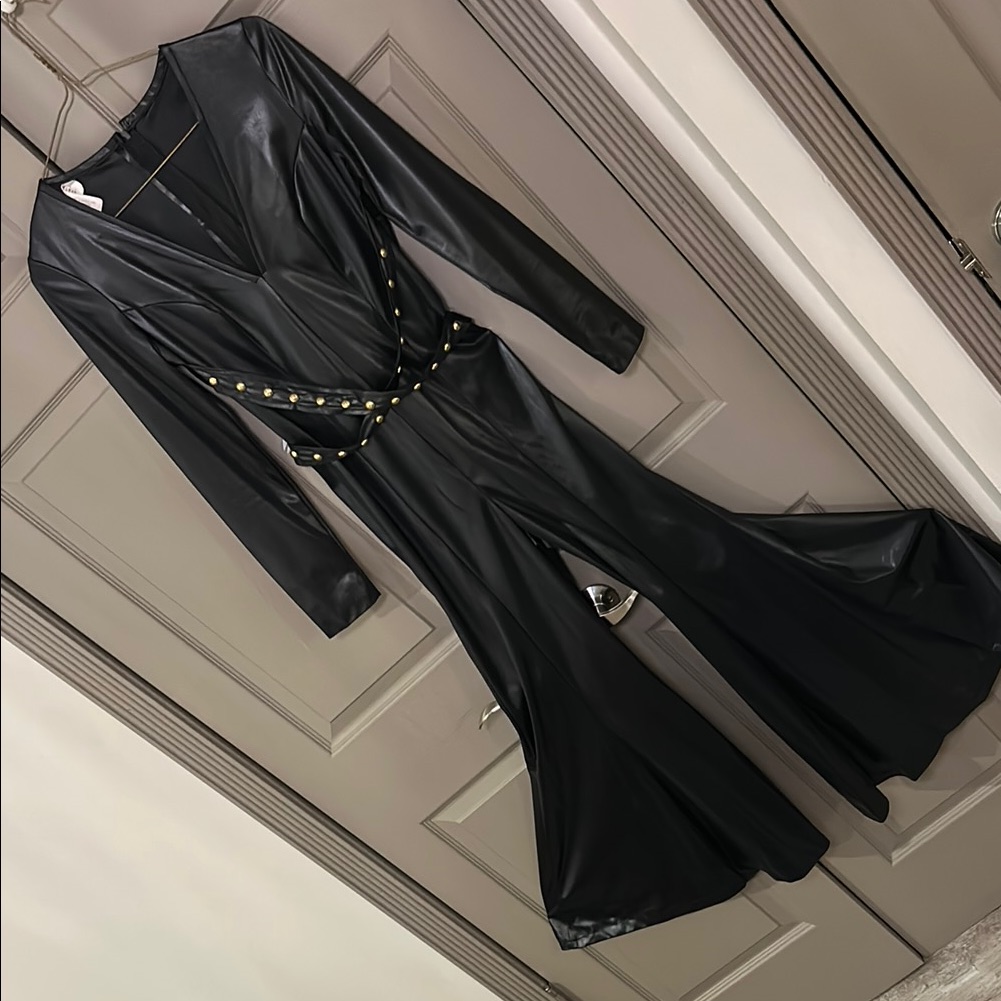 Vintage Faux Leather Jumpsuit With Gold Stud Belt. This One Is One Of Kind!